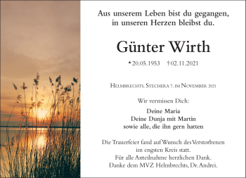 Traueranzeige von Günter Wirth von Frankenpost