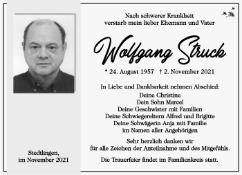 Traueranzeige von Wolfgang Struck von Südthüringer Presse