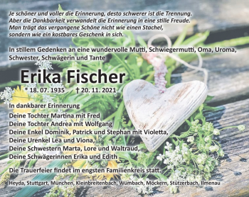 Traueranzeige von Erika Fischer von Südthüringer Presse