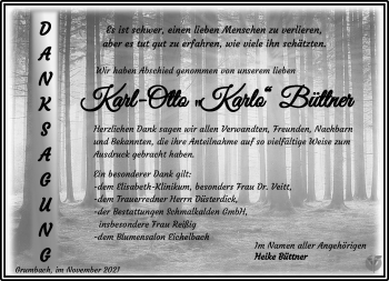Traueranzeige von Karl-Otto Büttner von Südthüringer Presse