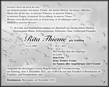 Traueranzeige von Rita Thieme von Südthüringer Presse