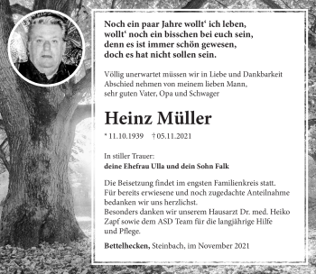 Traueranzeige von Heinz Müller von Südthüringer Presse