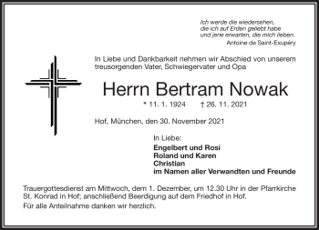 Traueranzeige von Bertram Nowak von Frankenpost