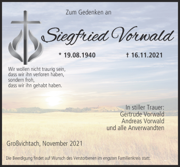 Traueranzeige von Siegfried Vorwald von Neue Presse Coburg