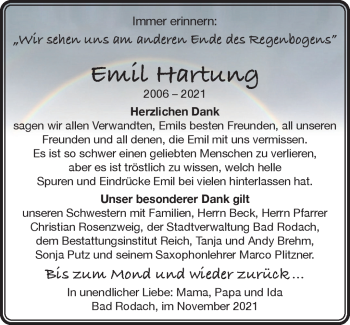 Traueranzeige von Emil Hartung von Südthüringer Presse