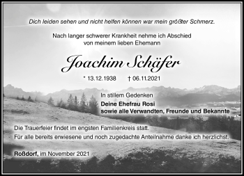Traueranzeige von Joachim Schäfer von Südthüringer Presse