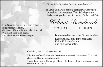 Traueranzeige von Helmut Bernhardt von Neue Presse Coburg