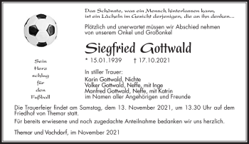 Traueranzeige von Siegfried Gottwald von Südthüringer Presse
