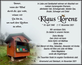 Traueranzeige von Klaus Lorenz von Südthüringer Presse