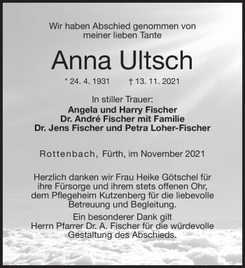 Traueranzeige von Anna Ultsch von Neue Presse Coburg