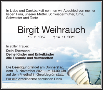 Traueranzeige von Birgit Weihrauch von Frankenpost