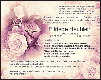 Traueranzeige von Elfriede Heublein von Südthüringer Presse