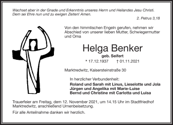 Traueranzeige von Helga Benker von Frankenpost