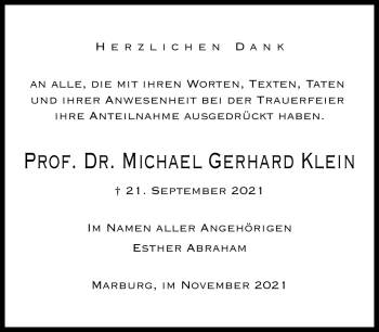 Traueranzeige von Michael Gerhard Klein von Neue Presse Coburg