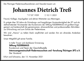 Traueranzeige von Johannes Treß von Südthüringer Presse