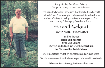 Traueranzeige von Hans Pucknat von Südthüringer Presse