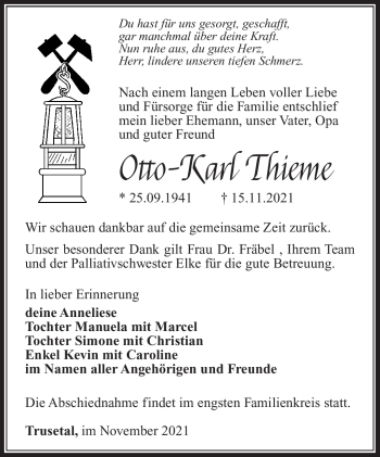 Traueranzeige von Otto-Karl Thieme von Südthüringer Presse