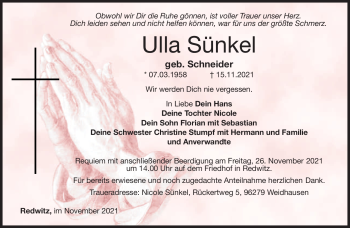 Traueranzeige von Ulla Sünkel von Neue Presse Coburg