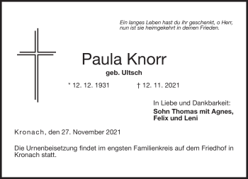 Traueranzeige von Paula Knorr von Neue Presse Coburg