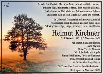Traueranzeige von Helmut Kirchner von Südthüringer Presse