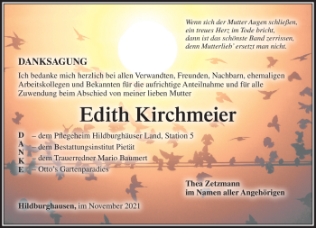 Traueranzeige von Edith Kirchmeier von Südthüringer Presse