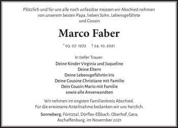 Traueranzeige von Marco Faber von Südthüringer Presse