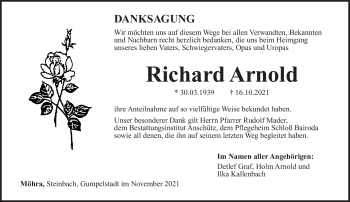 Traueranzeige von Richard Arnold von Südthüringer Presse