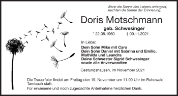 Traueranzeige von Doris Motschmann von Neue Presse Coburg
