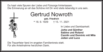 Traueranzeige von Gertrud Nowroth von Frankenpost