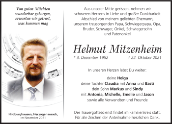 Traueranzeige von Helmut Mitzenheim von Südthüringer Presse