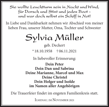 Traueranzeige von Sylvia Müller von Südthüringer Presse