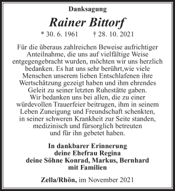 Traueranzeige von Rainer Bittorf von Südthüringer Presse