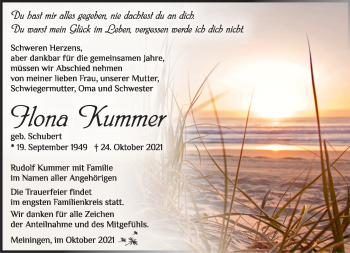 Traueranzeige von Ilona Kummer von Südthüringer Presse