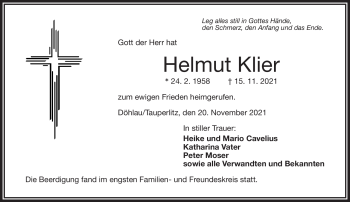 Traueranzeige von Helmut Klier von Frankenpost