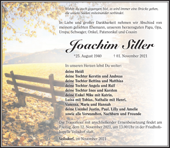 Traueranzeige von Joachim Siller von Südthüringer Presse