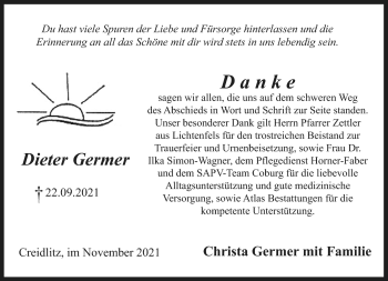 Traueranzeige von Germer Dieter von Neue Presse Coburg