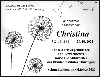 Traueranzeige von Christina Hemmling von Südthüringer Presse