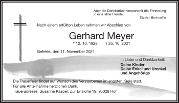 Traueranzeige von Gerhard Meyer von Frankenpost