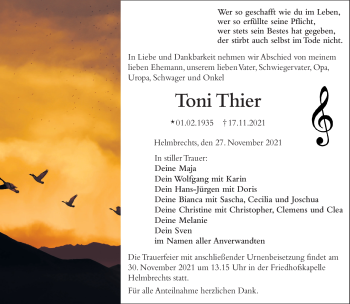 Traueranzeige von Toni Thier von Frankenpost