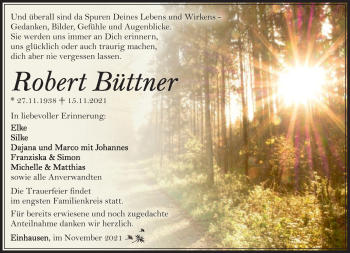 Traueranzeige von Robert Büttner von Südthüringer Presse