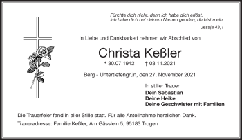 Traueranzeige von Christa Keßler von Frankenpost