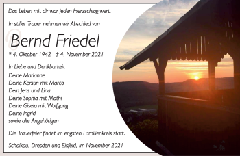 Traueranzeige von Bernd Friedel von Südthüringer Presse