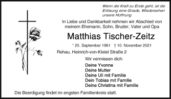 Traueranzeige von Matthias Tischer-Zeitz von Frankenpost