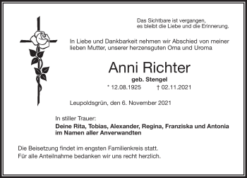 Traueranzeige von Anni Richter von Frankenpost
