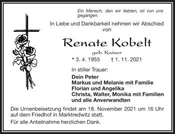 Traueranzeige von Renate Kobelt von Frankenpost
