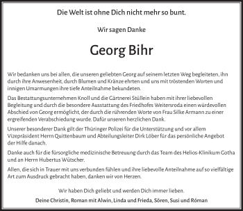 Traueranzeige von Georga Bihr von Südthüringer Presse