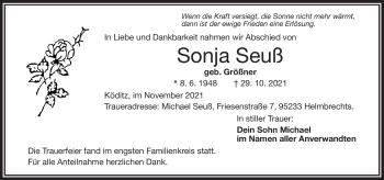 Traueranzeige von Sonja Seuß von Frankenpost