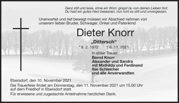 Traueranzeige von Dieter Knorr von Neue Presse Coburg