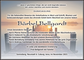 Traueranzeige von Bärbel Bellgardt von Südthüringer Presse