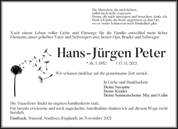Traueranzeige von Hans-Jürgen Peter von Südthüringer Presse
